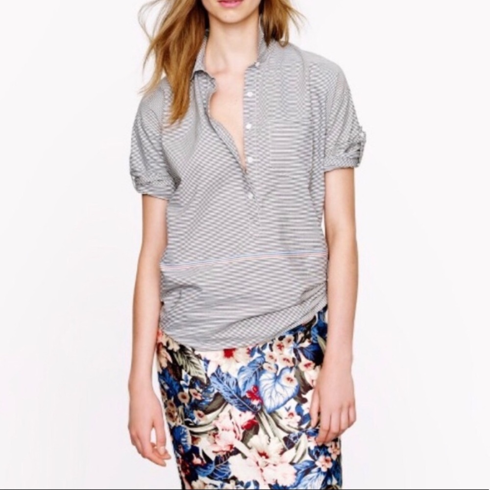 J Crew Camp Striped Top Tie Long Sleeves Gray Sz 2